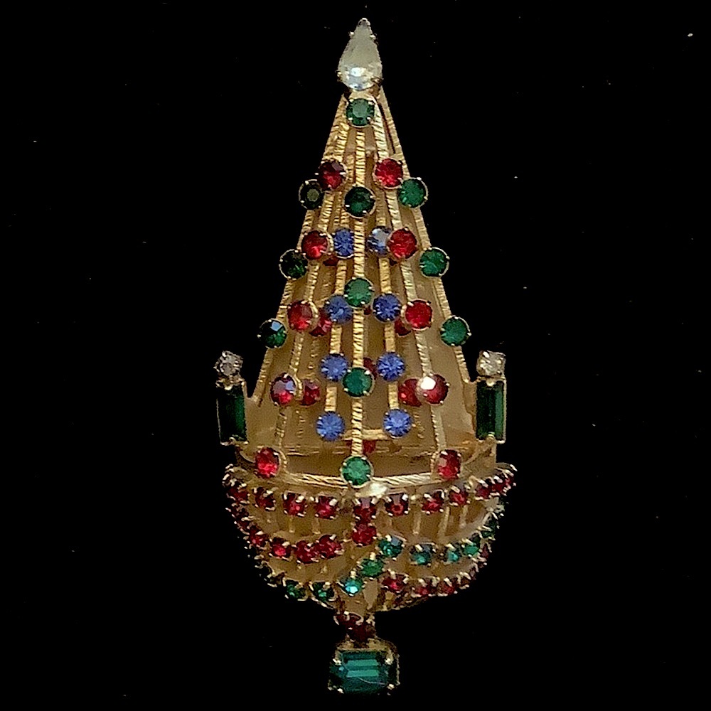 *RARE* JOSEPH WARNER 1950s 1960s CHANDELIER CHRISTMAS TREE 🎄 BROOCH, Signed